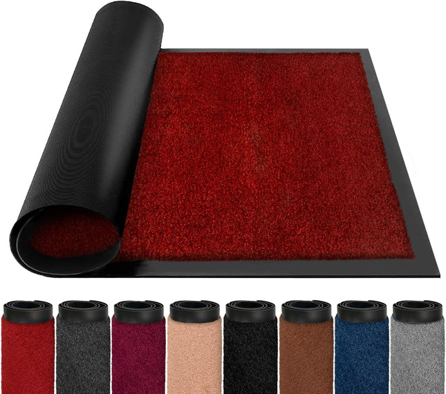 BLADO Heavy Duty Dirt Trapper Door Mat 60 x 120cm, Washable Floor Mat - Red
