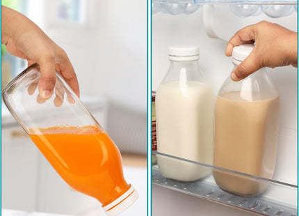 BELLE VOUS Glass Milk Bottles with Airtight Lids 1L Reusable Storage Bottles 3 Pack