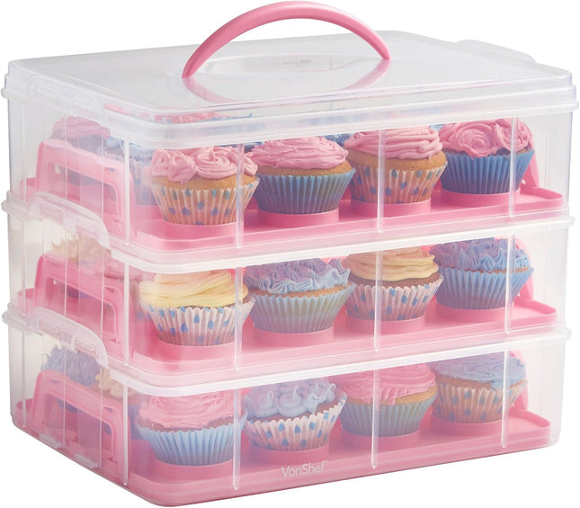 VonShef Cupcake Carrier with Handle – Three and Two Tier Cake Box
