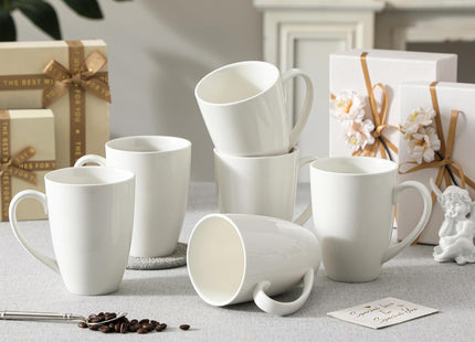 MALACASA REG Porcelain Coffee Mugs Set of 6 – 18oz Ivory White Ceramic Cups