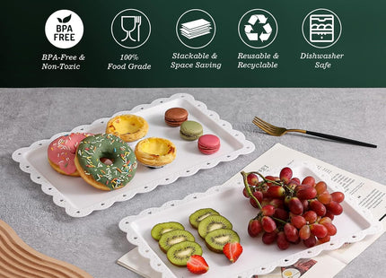 Artliving Plastic Serving Trays 4 Pack White 14 x 9 Inch Food Serving Platters