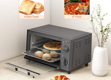HOMCOM 9L Mini Oven – Compact Countertop Electric Grill & Toaster Oven, 750W Grey