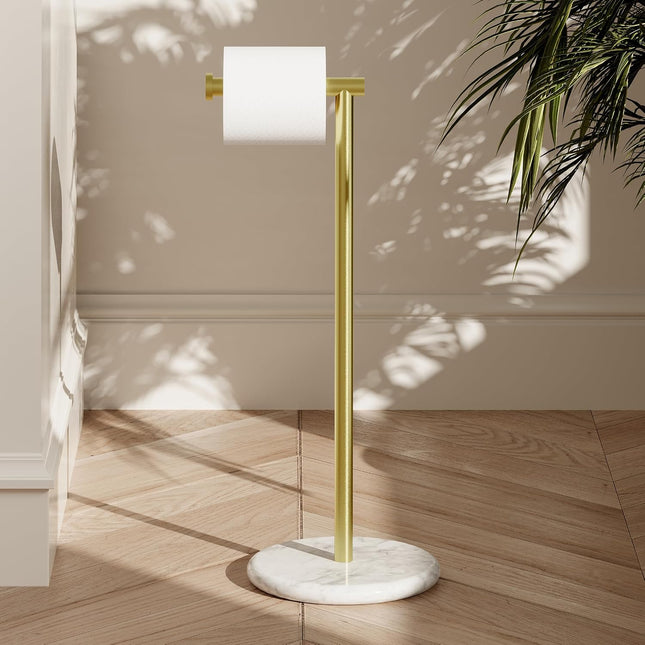 KES Freestanding Toilet Roll Holder with Marble Base SUS304 Stainless Steel Brushed Gold