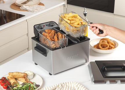 Salter 5L Deep Fat Fryer – 3000W Electric Fryer with Dual Baskets, Stainless Steel, EK6266