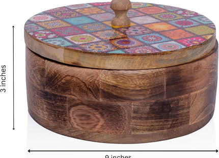 Handmade Wooden Tortilla & Roti Warmer with Lid 9 Inch – Natural Brown