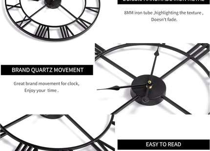 HAITANG Vintage Large Wall Clock 47cm – Silent Non-Ticking Numeral Clock