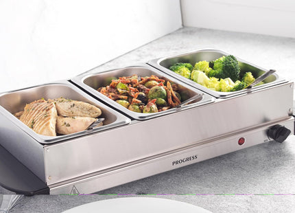 Progress 3 Pan Electric Buffet Server & Food Warmer Tray 4.5L – Silver