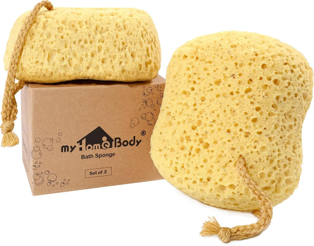 myHomeBody Bath Sponge Foam Loofah 2 Pack Large Exfoliating Shower Sponges Yellow