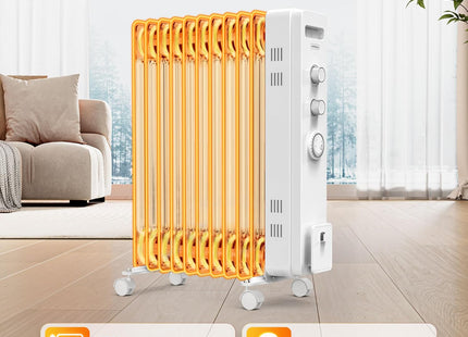 VonHaus 11 Fin Oil Filled Radiator with Timer – 2500W Electric Heater, White