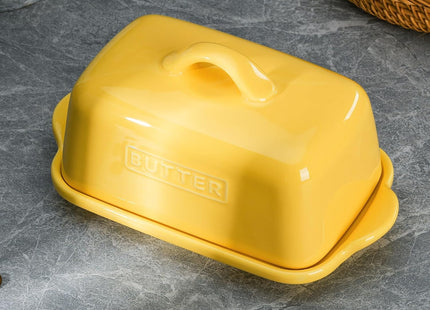 JSHKY Large Porcelain Ceramic Butter Dish for 500g British Butter – Yellow