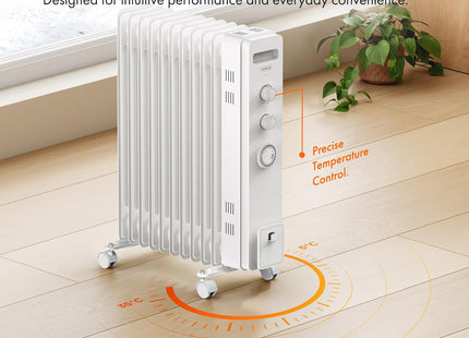 VonHaus 11 Fin Oil Filled Radiator with Timer – 2500W Electric Heater, White