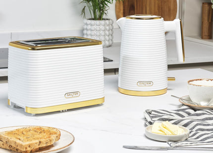 Salter Palermo 2 Slice Toaster 930W – Wide Slots, 7 Browning Levels, White & Gold