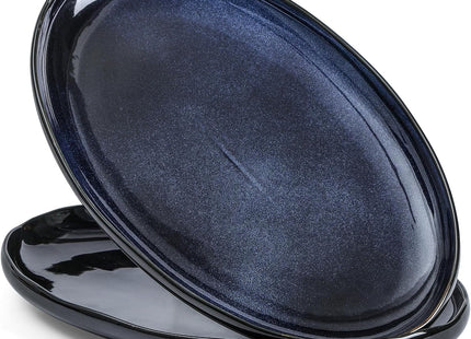 VICRAYS 14.5" Oval Ceramic Serving Platters Set of 2 – Blue Porcelain