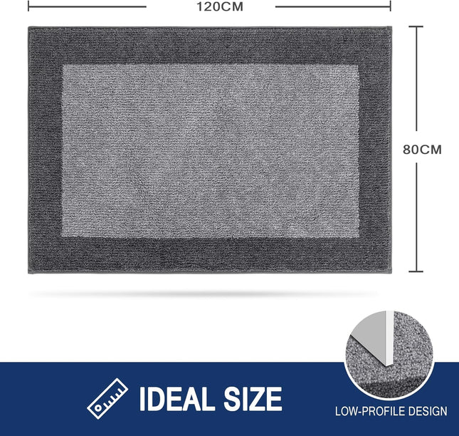 FCSDETAIL Dirt Trapper Indoor Door Mat 80 x 120cm, Non-Slip Washable Rug - Grey