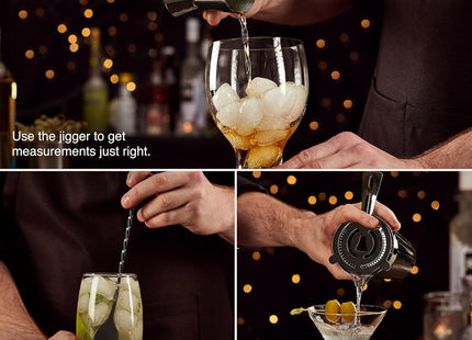 VonShef Graphite Boston Cocktail Shaker Set – 4 Piece Bartender Kit