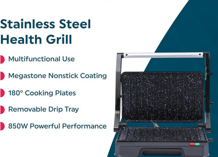 Salter Megastone Health Grill & Panini Maker – 850W Electric Grill, Black