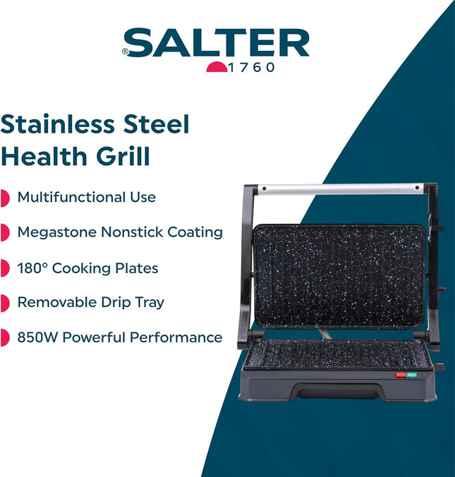 Salter Megastone Health Grill & Panini Maker – 850W Electric Grill, Black