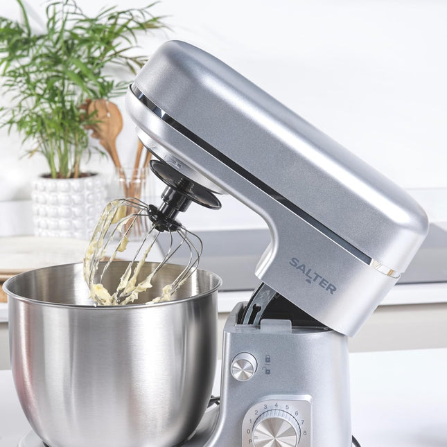Salter Aspen Stand Mixer 5L 1300W with Stainless Steel Bowl, 8 Speeds & Pulse Silver