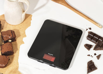 Salter Digital Kitchen Scale 10KG Glass Platform with Backlit Display – Black
