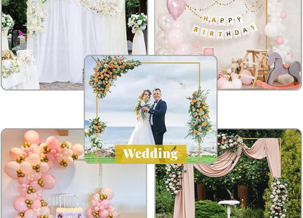 VINCIGANT Gold Square Wedding Arch Stand 6.6ft – Metal Backdrop Frame with Water Bags