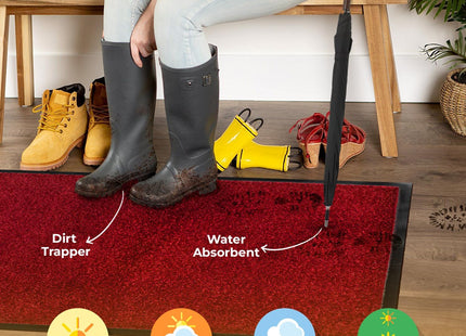 BLADO Heavy Duty Dirt Trapper Door Mat 60 x 120cm, Washable Floor Mat - Red