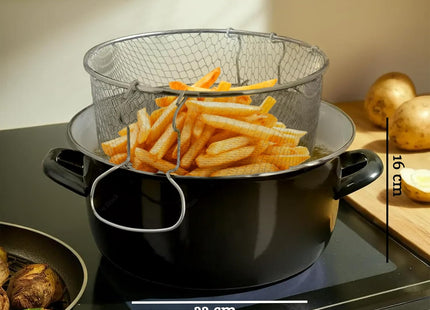 Premier Housewares 5L Deep Fryer with Pyrex Lid – Enamel Steel, Black