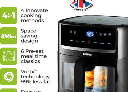 Tower T17116 Vortx Eco Saver 4L Air Fryer with Vizion Viewing Window 1350W Black