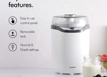 VonShef Yoghurt Maker Machine 1.8L – Natural & Greek Yogurt with Strainer