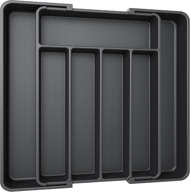 Aujen Expandable Cutlery Drawer Organiser – Adjustable Utensil Tray, Black