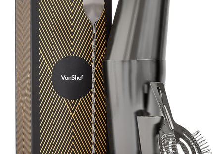 VonShef Graphite Boston Cocktail Shaker Set – 4 Piece Bartender Kit