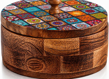 Handmade Wooden Tortilla & Roti Warmer with Lid 9 Inch – Natural Brown