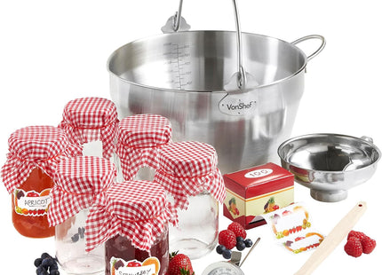 VonShef Jam Making Kit – 9L Induction Safe Maslin Pan, Labels included