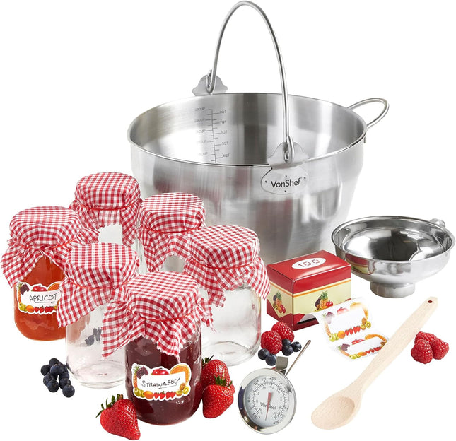 VonShef Jam Making Kit – 9L Induction Safe Maslin Pan, Labels included