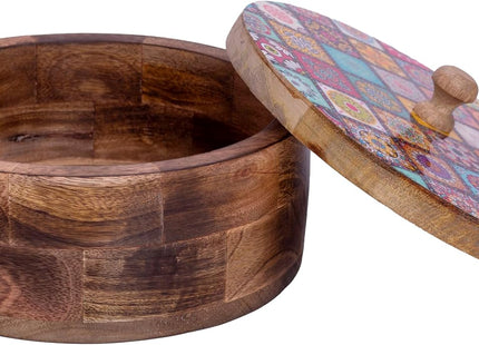 Handmade Wooden Tortilla & Roti Warmer with Lid 9 Inch – Natural Brown