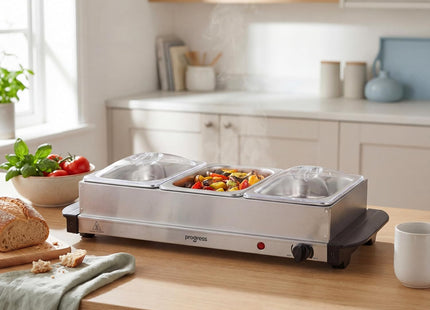 Progress 3 Pan Electric Buffet Server & Food Warmer Tray 4.5L – Silver