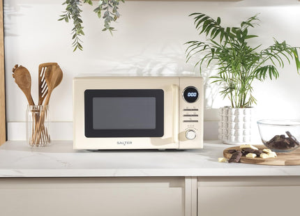 Salter Retro Digital Cream Microwave 20L 800W – 8 Auto Programmes, Defrost