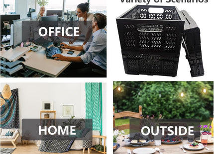 KINGSUSLAY 20L Foldable Plastic Storage Crates Black – 4 Pack