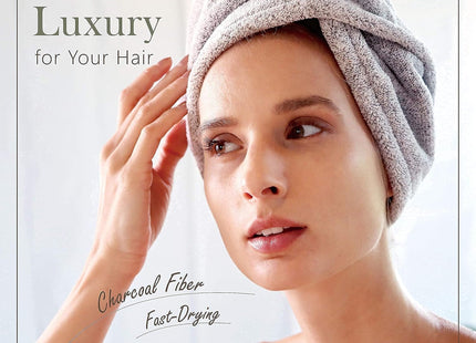 myHomeBody Hair Towel Wrap Quick Drying Charcoal Fibre Hair Turban Grey