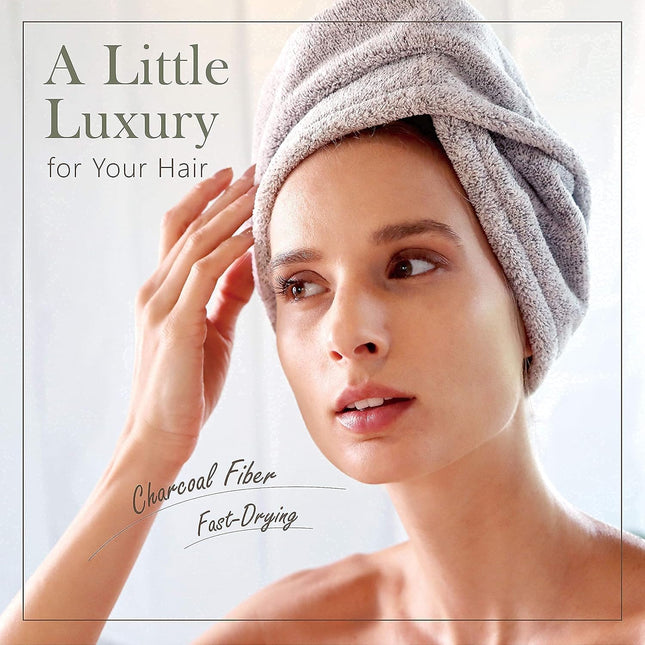 myHomeBody Hair Towel Wrap Quick Drying Charcoal Fibre Hair Turban Grey