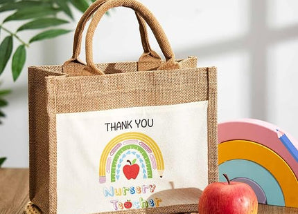 Xuniea 2 Piece Nursery Teacher Gift Set – Jute Tote & Cosmetic Pouch
