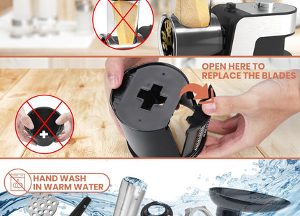 Parmedu Electric Cheese Grater & Meat Grinder – 12 Attachments