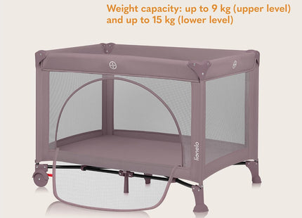 Lionelo Laura 2-in-1 Travel Cot & Playpen – Adjustable Newborn Level, Mattress, Pink Nude