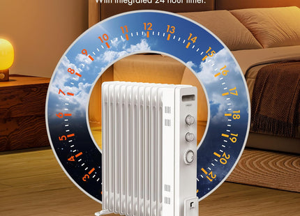 VonHaus 11 Fin Oil Filled Radiator with Timer – 2500W Electric Heater, White