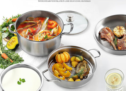 Stainless Steel Cookware Set – Pots & Pans with Lids, Oven Safe, Stay-Cool Handles