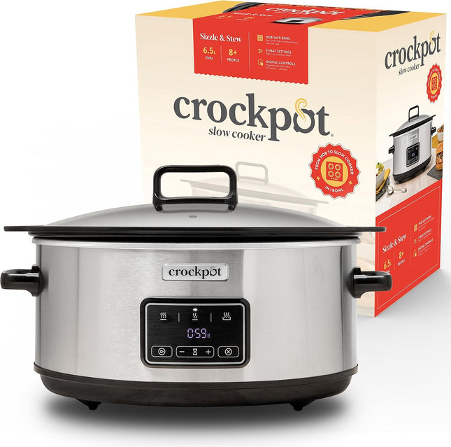 Crock-Pot Sizzle & Stew Digital Slow Cooker 6.5L Induction Hob Safe Bowl CSC112