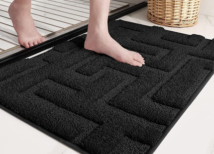 COLOR&GEOMETRY Microfiber Bath Mat 60 x 90cm – Non-Slip Bathroom Rug Black
