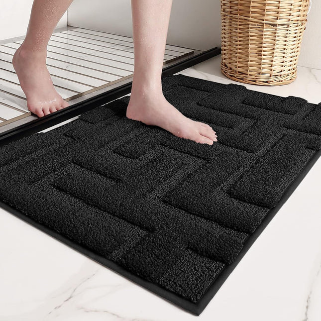 COLOR&GEOMETRY Microfiber Bath Mat 60 x 90cm – Non-Slip Bathroom Rug Black