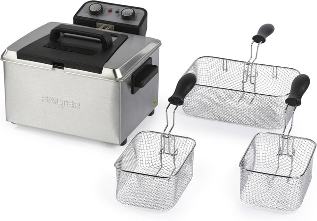 Salter 5L Deep Fat Fryer – 3000W Electric Fryer with Dual Baskets, Stainless Steel, EK6266