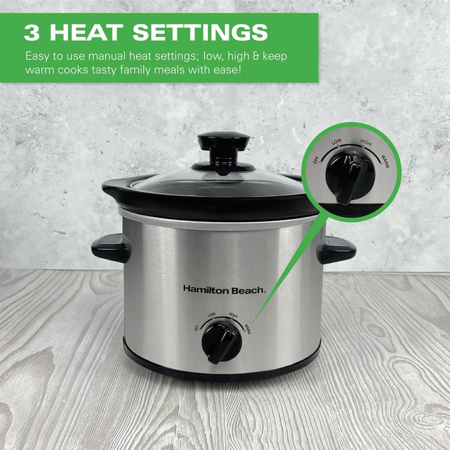 Hamilton Beach 1.8L Mini Slow Cooker, 90W Compact Cooker, HBSC020S - Silver