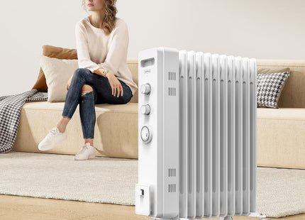 VonHaus 11 Fin Oil Filled Radiator with Timer – 2500W Electric Heater, White